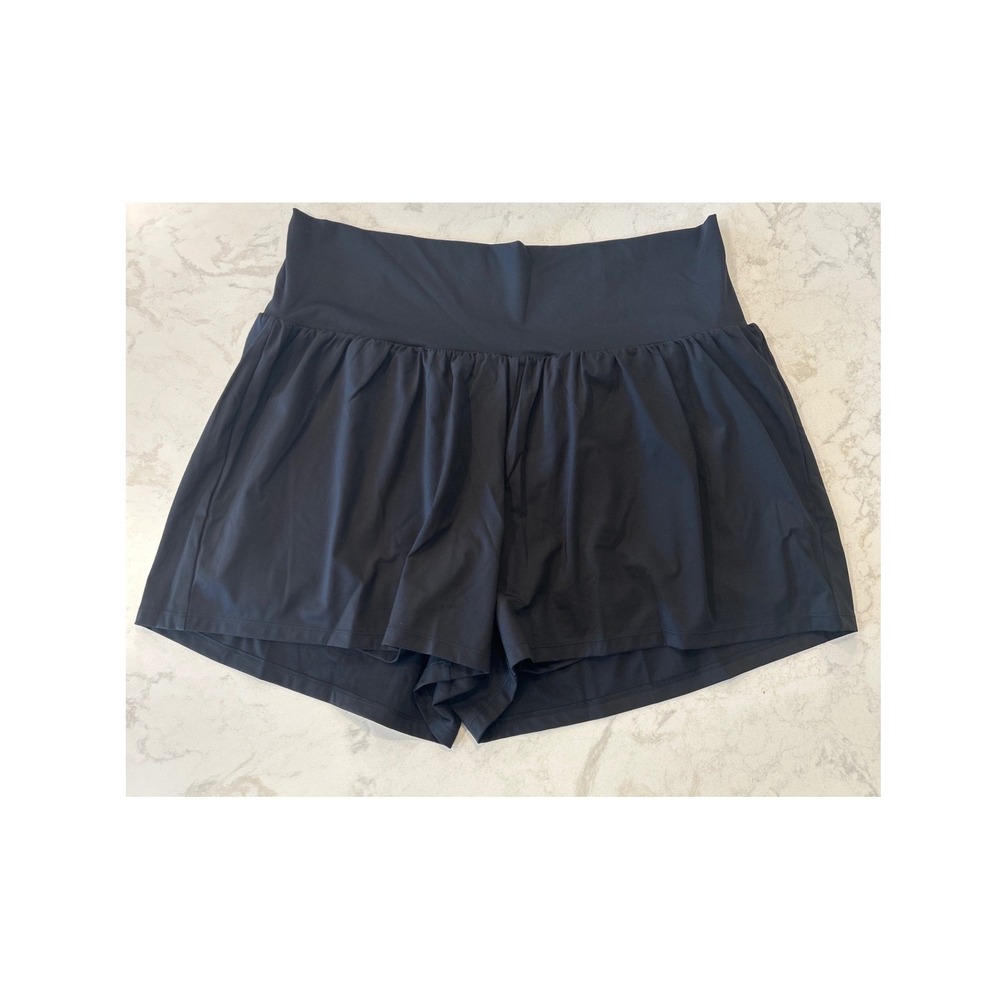 Halara Softlyzero Airy High Waisted Pleated Athletic Shorts Black 2X Long NEW
